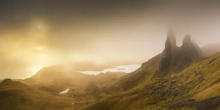 Framed Print : Misty Sunrise at Old Man of Storr, Isle of Skye, Highland Region, Scotland Framed Print : Misty Sunrise at Old Man of Storr, Isle of Skye, Highland Region, Scotland