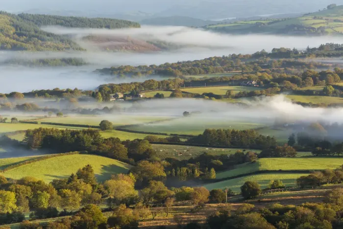 Framed Print : Misty valley in The Western Brecon Beacons National Park, Wales, United Kingdom