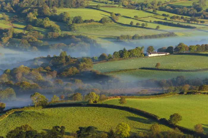 Framed Print : Misty valley in The Western Brecon Beacons National Park, Wales, United Kingdom