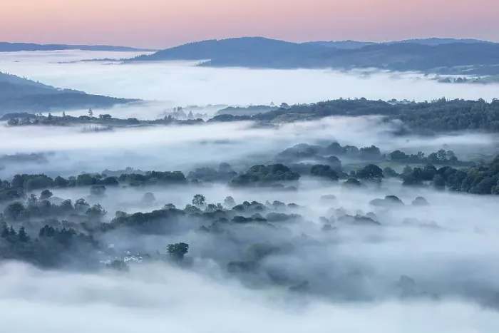 Framed Print : Misty View from Loughrigg Fell, Lake District National Park, Cumbria, England, UK Framed Print : Misty View from Loughrigg Fell, Lake District National Park, Cumbria, England, UK