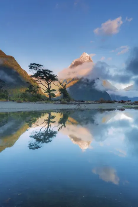 Framed Print : Mitre Peak reflecting in the fjord water at sunset at Milford Sound in New Zealand Framed Print : Mitre Peak reflecting in the fjord water at sunset at Milford Sound in New Zealand