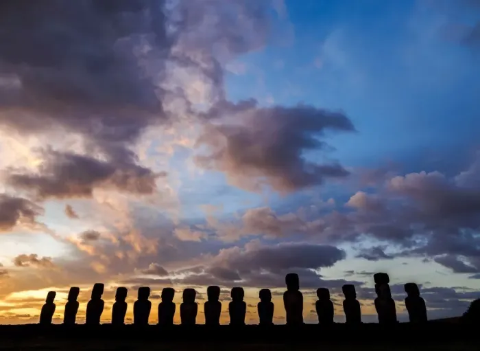 Framed Print : Moais in Ahu Tongariki at sunrise, Rapa Nui National Park, Easter Island, Chile