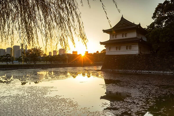 Moat of Imperial Palace at sunset, Tokyo, Japan