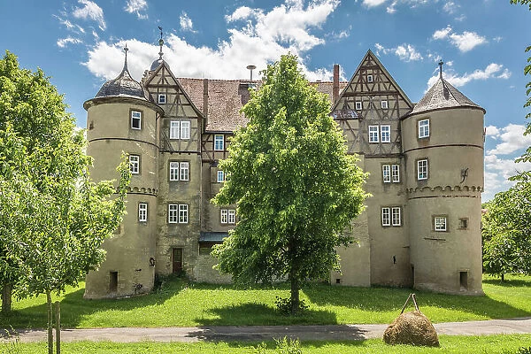 Former moated castle (from 1544) in Waldmannshofen, Romantic Road, Taubertal, Baden-Wurttemberg, Germany