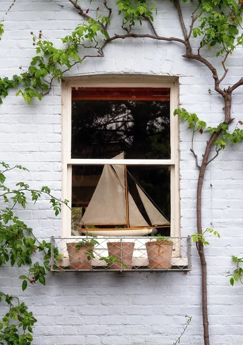 Framed Print : Model sailing boat in a cottage window, Teddington, London, England Framed Print : Model sailing boat in a cottage window, Teddington, London, England