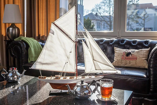 Model of a sailing ship in Hotel in Kuehlungsborn, Mecklenburg-West Pomerania, Baltic Sea, North Germany, Germany
