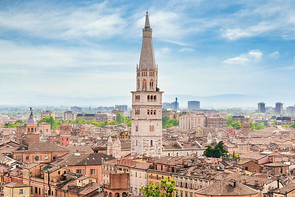 Modena, Emilia Romagna, Italy. Cityscape and Ghirlandina Tower from above