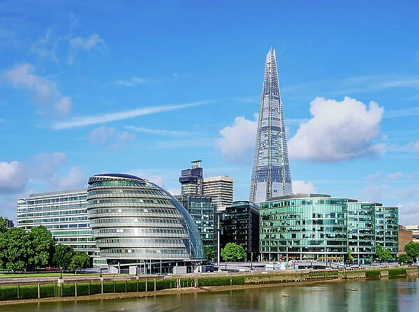 Modern Architecture by the Queens Walk, City Hall and The Shard, London, England, United Kingdom