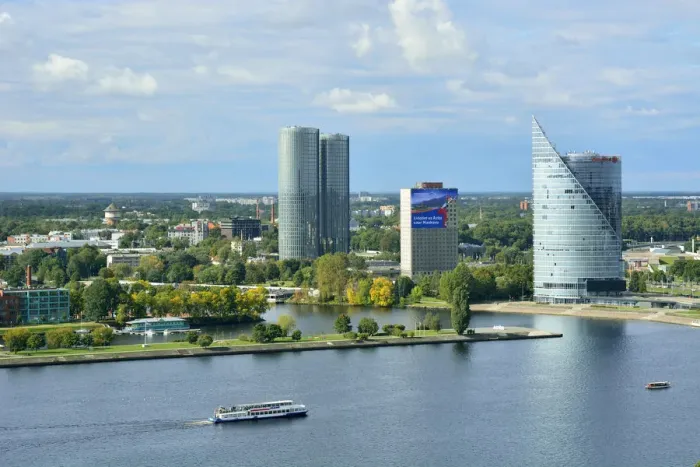 Framed Print : Modern buildings near the Daugava river. Riga, Latvia