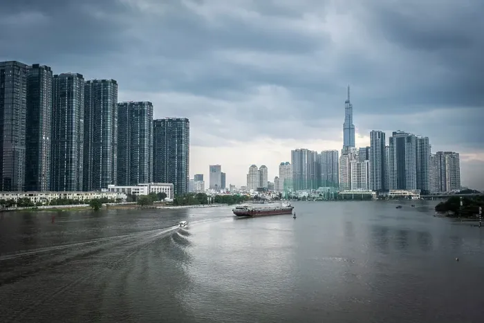Framed Print : Modern developments along the Saigon River, Ho Chi Minh City (Saigon), Vietnam