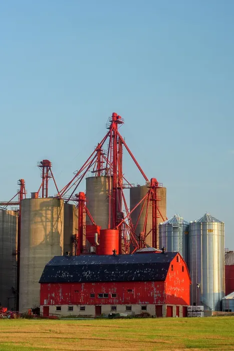 Framed Print : A modern grain storage complex together with a traditional red barn, Highway 23 near Mitchell, Ontario, Canada Framed Print : A modern grain storage complex together with a traditional red barn, Highway 23 near Mitchell, Ontario, Canada