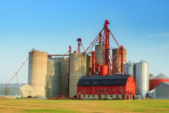Framed Print : A modern grain storage complex together with a traditional red barn, Highway 23 near Mitchell, Ontario, Canada Framed Print : A modern grain storage complex together with a traditional red barn, Highway 23 near Mitchell, Ontario, Canada