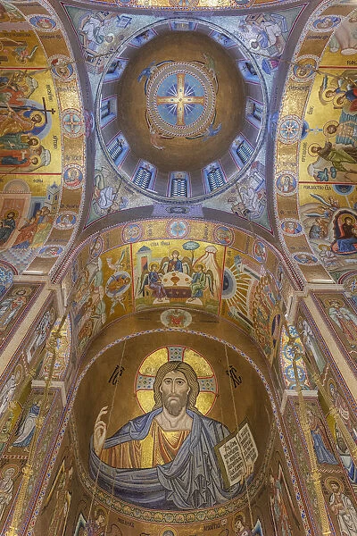 Modern mosaic in interior of Church of the Intercession, Yasenevo, Moscow, Russia