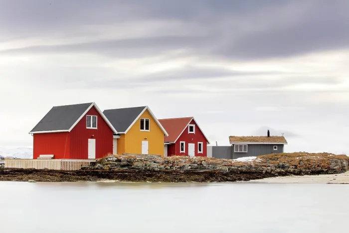 Framed Print : Modern timber fishermen's huts (rorbu), Sommeroy, near Tromso, Norway Framed Print : Modern timber fishermen's huts (rorbu), Sommeroy, near Tromso, Norway