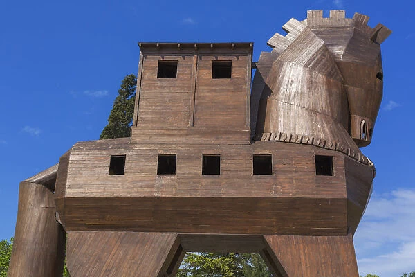 Modern wooden sculpture of Trojan horse, Troy, Canakkale Province, Turkey