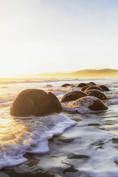 Framed Print : Moeraki Boulders rock formations by the sea at sunrise, Otago, New Zealand Framed Print : Moeraki Boulders rock formations by the sea at sunrise, Otago, New Zealand