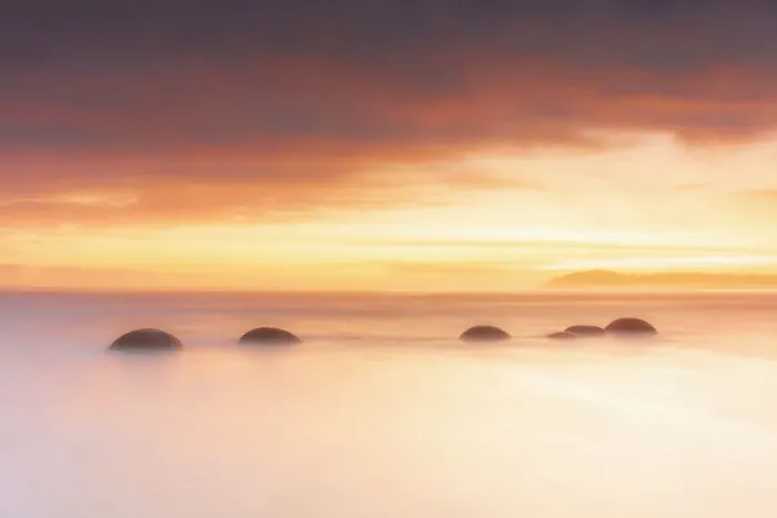 Framed Print : Moeraki Boulders rock formations by the sea at sunrise, Otago, New Zealand Framed Print : Moeraki Boulders rock formations by the sea at sunrise, Otago, New Zealand