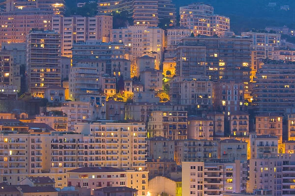 Monaco, Monte Carlo, Apartment buildings overlooking harbour