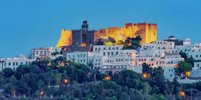 Framed Print : Monastery of Saint-John the Theologian at dusk, Patmos Chora, Patmos Island, Dodecanese, Greece Framed Print : Monastery of Saint-John the Theologian at dusk, Patmos Chora, Patmos Island, Dodecanese, Greece