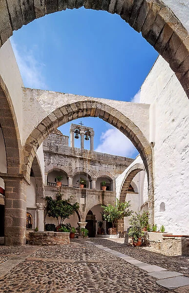 Monastery of Saint-John the Theologian, patio interior, Patmos Chora, Patmos Island, Dodecanese, Greece