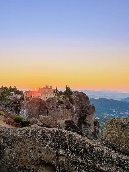Monastery of Saint Stephen at sunrise, Meteora, Thessaly, Greece