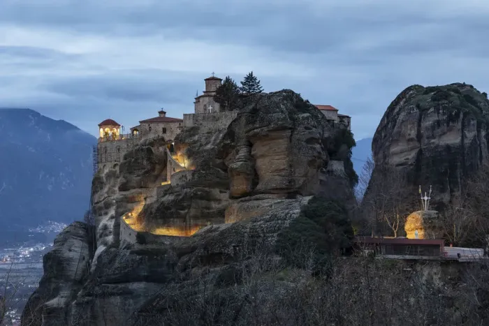 Framed Print : Monastery of Varlaam illuminated at night, Meteora, Thessaly, Greece Framed Print : Monastery of Varlaam illuminated at night, Meteora, Thessaly, Greece