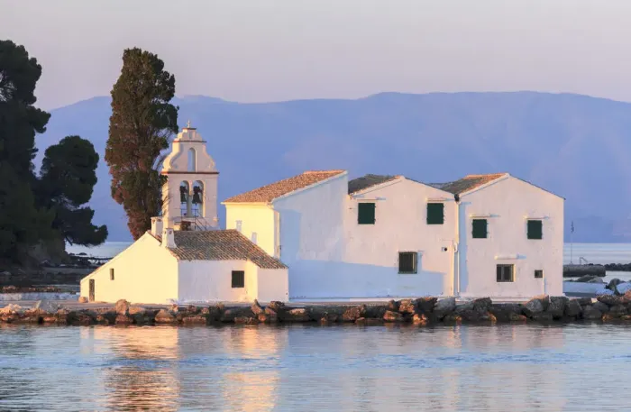 Framed Print : Monastery Vlacherna in the sunset, Corfu, Ionian Islands, Greek Islands, Greece, Europe Framed Print : Monastery Vlacherna in the sunset, Corfu, Ionian Islands, Greek Islands, Greece, Europe