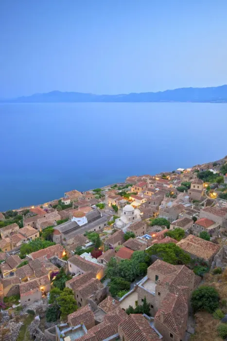 Framed Print : Monemvasia at Dusk, Laconia, The Peloponnese, Greece, Southern Europe Framed Print : Monemvasia at Dusk, Laconia, The Peloponnese, Greece, Southern Europe