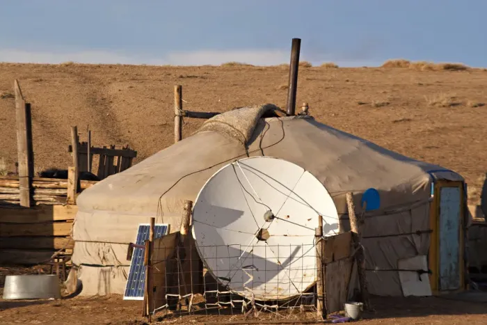 Framed Print : Mongolia, Bayangobi, A nomads traditional Ger with satellite dish and solar panel Framed Print : Mongolia, Bayangobi, A nomads traditional Ger with satellite dish and solar panel