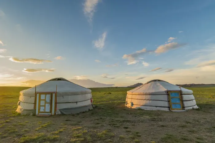 Framed Print : Mongolian nomadic traditional gers at sunset. Middle Gobi province, Mongolia Framed Print : Mongolian nomadic traditional gers at sunset. Middle Gobi province, Mongolia