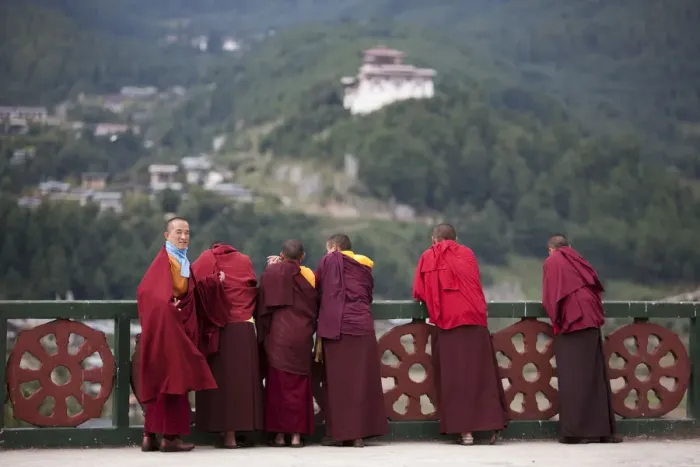 Framed Print : Monks at the Kharchhu Monastery near Chamkar, Bhutan Framed Print : Monks at the Kharchhu Monastery near Chamkar, Bhutan