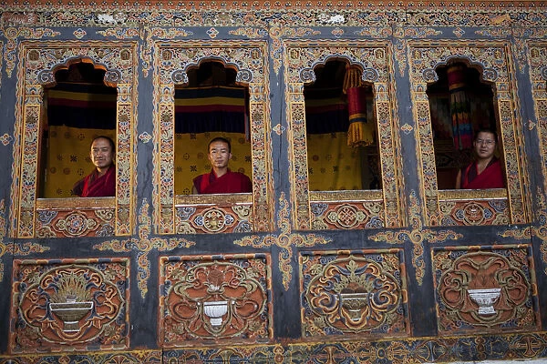 Monks at the Tango monastery near Thimpu Bhutan