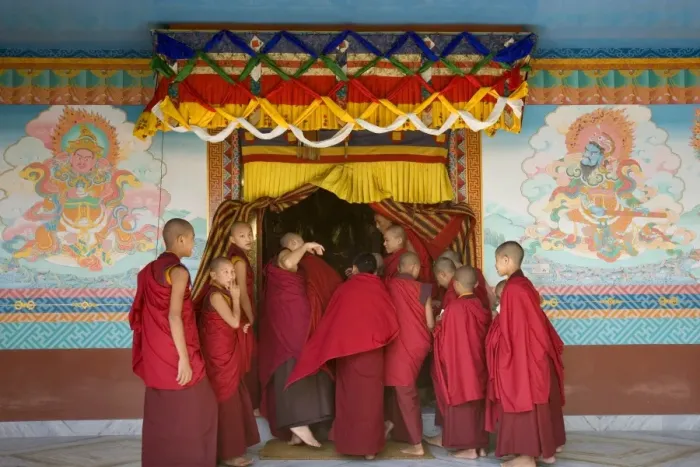Framed Print : Monks at Tibetan Buddhist Monastery, Kathmandu, Nepal