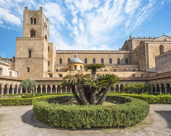 Monreale Cathedral, Monreale, Palermo, Sicily, Italy. The cloister of the Benedictine