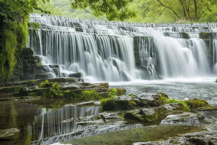 Framed Print : Monsal Dale Waterfall, Peak District National Park, Derbyshire, England Framed Print : Monsal Dale Waterfall, Peak District National Park, Derbyshire, England