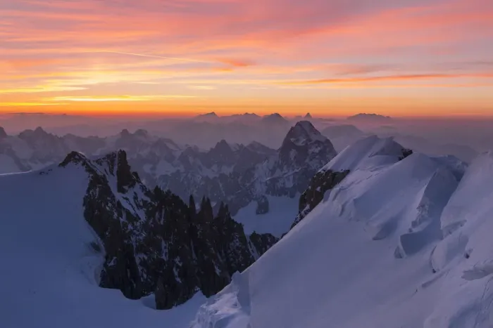 Framed Print : Mont Blanc group at sunrise from Mont Maudit. Chamonix, France, Europe