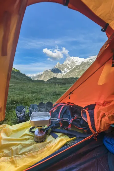 Framed Print : The Mont Blanc from inside the tent (Alp Lechey, Ferret Valley, Courmayeur Framed Print : The Mont Blanc from inside the tent (Alp Lechey, Ferret Valley, Courmayeur