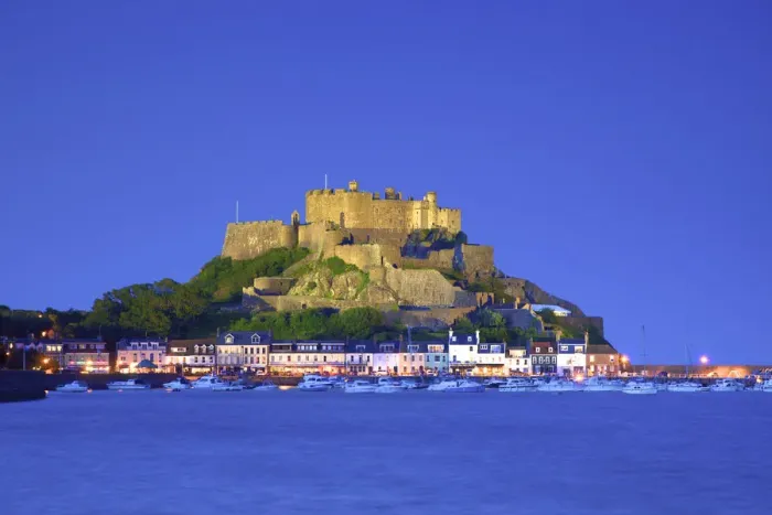 Framed Print : Mont Orgueil Castle and Gorey Harbour at Dusk, Gorey, Jersey, Channel Islands Framed Print : Mont Orgueil Castle and Gorey Harbour at Dusk, Gorey, Jersey, Channel Islands