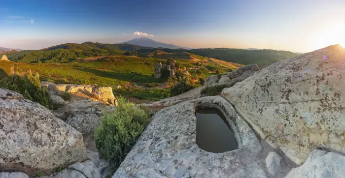 Framed Print : Montalbano Elicona, Messina. Panoramic view of the Meghalitic site called Rocche