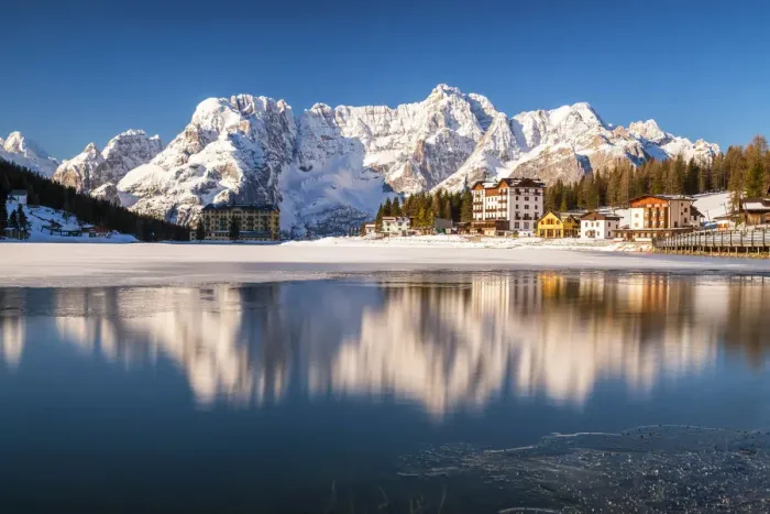 Framed Print : Monte Cristallo Reflecting in Lake Misurina, Dolomites, Belluno, Italy