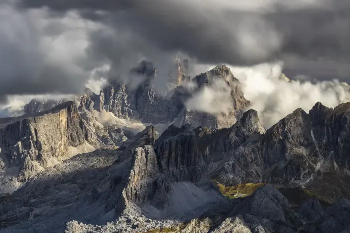 Framed Print : Monte Pelmo Averau and Ra Gusela viewed from Lagazuoi during summer, Dolomiti di Zoldo, Belluno, Veneto, Italy