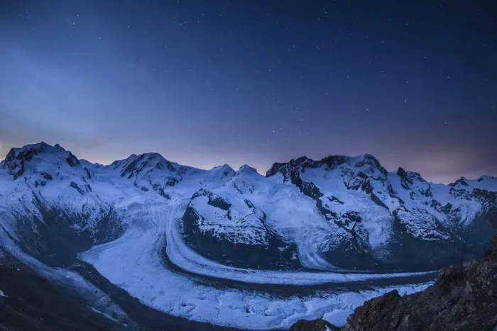 Framed Print : Monte Rosa range & Gornergletscher at night, Zermatt, Valais, Switzerland Framed Print : Monte Rosa range & Gornergletscher at night, Zermatt, Valais, Switzerland