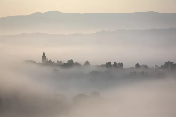 Framed Print : Montefalco in the mist, Umbria, Italy Framed Print : Montefalco in the mist, Umbria, Italy