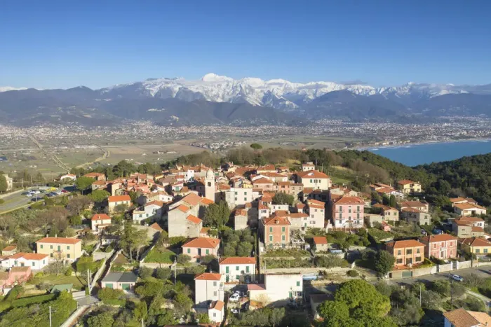 Framed Print : Montemarcello with in background the Apun Alps, municipality of Ameglia Framed Print : Montemarcello with in background the Apun Alps, municipality of Ameglia