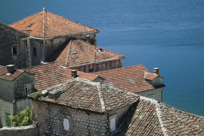 Framed Print : Montenegro, Bay of Kotorska, Perast, Perast Rooftops