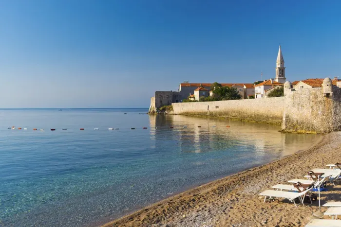 Framed Print : Montenegro, Budva, Old Town, Stari Grad, Beach