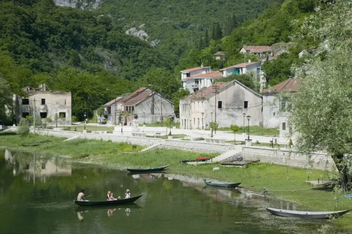 Framed Print : Montenegro, Rijeka Crnojevica, Village along Crnojevica River near Lake Skadar