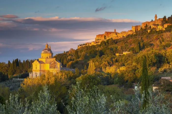 Framed Print : Montepulciano and San Biagios Church at sunset, Val D Orcia, Siena Framed Print : Montepulciano and San Biagios Church at sunset, Val D Orcia, Siena