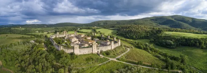 Framed Print : Monteriggioni village. It is a complete walled medieval town in the Siena Province of Framed Print : Monteriggioni village. It is a complete walled medieval town in the Siena Province of