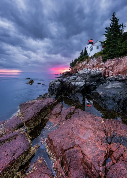 Framed Print : Moody sunset from Bass Harbor Lighthouse, Mount Desert Island, Maine, USA Framed Print : Moody sunset from Bass Harbor Lighthouse, Mount Desert Island, Maine, USA